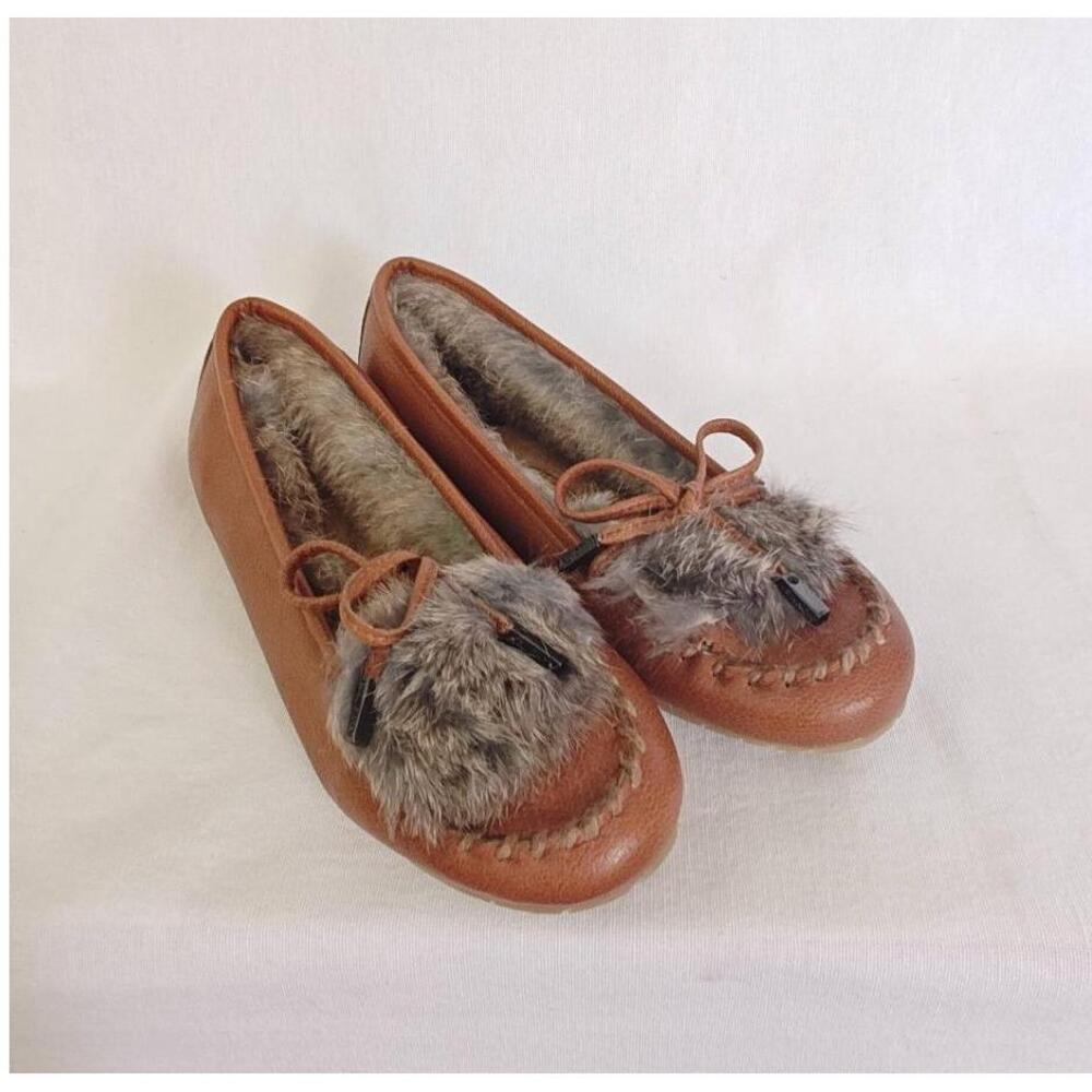 Naughty Monkey Hop A Long Loafer Slip On Moccasin Brown Tan Fur Lined 6.5‎ New